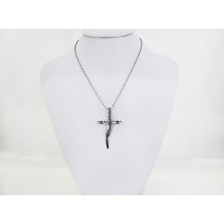 Collier en or blanc 18 kt avec croix et stylisée en or blanc