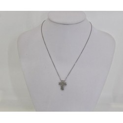 Necklace in white gold 18 kt with cross in white gold and diamonds