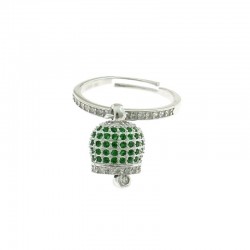 Anneau hochet cloche en argent 925 et zircons vert