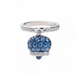 Anello con campanella sonaglino in argento 925 e zirconi blu