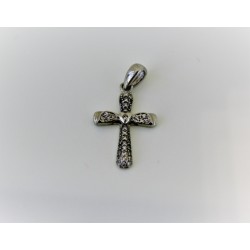 Charm cross with central heart in silver 925 and zircons