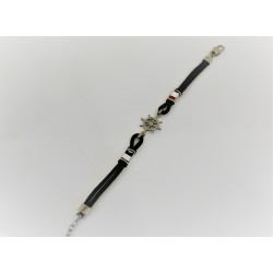 Bracelet black rubber and rudder 925 silver