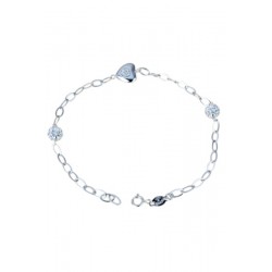 Bracciale da donna con cuore pendente e sfere zirconate in oro bianco BR1003B