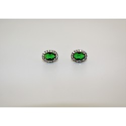 Emerald stud earrings with cubic zirconia set white and green stone emerald