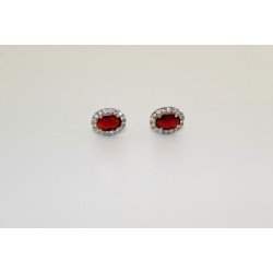 Earrings in silver 925 with zircons white, and stone color ruby red