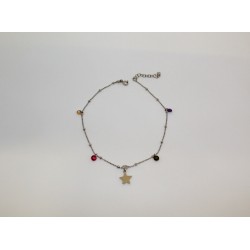 Anklet with star pendant and colored stones in sterling silver 925