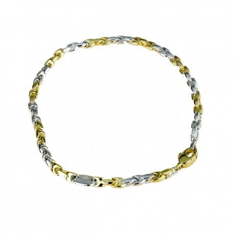 Men's fancy link chain bracelet in white and yellow gold BR763BC