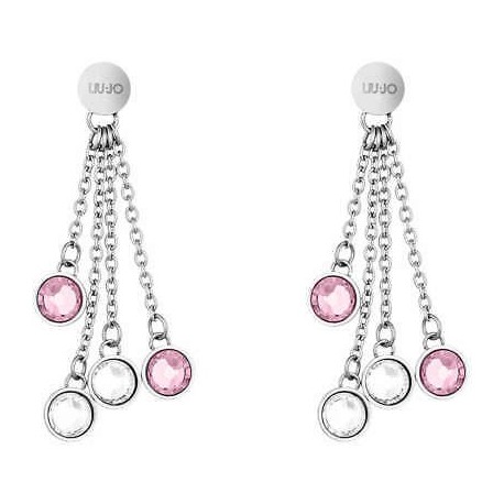 Boucles d'oreilles pendantes Liu Jo avec cristaux roses et blancs LJ1164