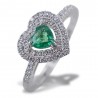 Ring with Emerald Heart with double outline of Diamonds 00275