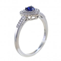 Bague Coeur Saphir avec Contour Double Diamant 00292