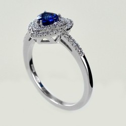 Ring with Sapphire Heart and double diamond outline 00297