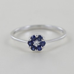 Ring with sapphire rosette and central diamond 00307