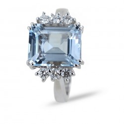 Grande bague aigue-marine centrale 4 carats et 6 diamants 00330