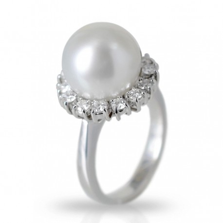 Anello Fiore di Perla australiana e Diamanti 00343