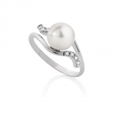 Ring mit Akoya Pearl 8 - 8,5 und Diamanten 00345
