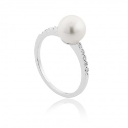 Ring mit Akoya Pearl 7 - 7.5 und Diamanten 00351