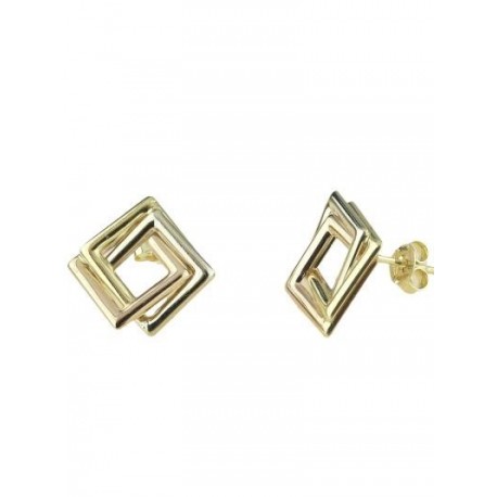 boucles d'oreilles double losange en or jaune, blanc, rose O2013BGR