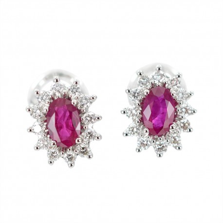 Boucles d'oreilles rosace diamant et rubis 00380