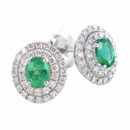 Orecchini con smeraldo ovale e doppio contorno di diamanti 00381