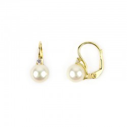 pearl and zircon earrings with monachina hook in yellow gold O2074G