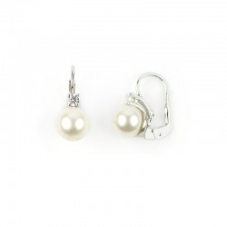 orecchini perla e zirconi con gancio a monachina in oro bianco O2075B