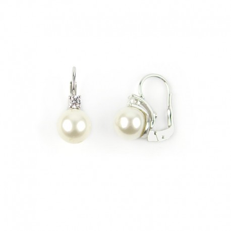 boucles d'oreilles perle et zircon avec crochet monachina en or blanc O2075B
