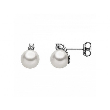 boucles d'oreilles perle et zircon en or blanc O2079B