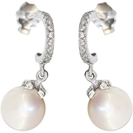 Perlen- und Zirkonohrringe aus Weißgold O2082B