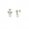 boucles d'oreilles nœud avec zircone cubique et pendentif perle en or blanc O2083B