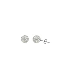 boucles d'oreilles boule avec résine et zircons en or blanc O2108B