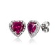 heart earrings with central red stone and zirconia edge in white gold O2116B
