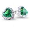 heart earrings with central green stone and zirconia edge in white gold O2117B