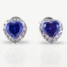 heart earrings with central blue stone and zircon edge in white gold O2118B