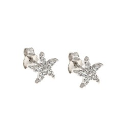 zircon star earrings in white gold O2119B