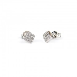 pave patch earrings with square cubic zirconia in white gold