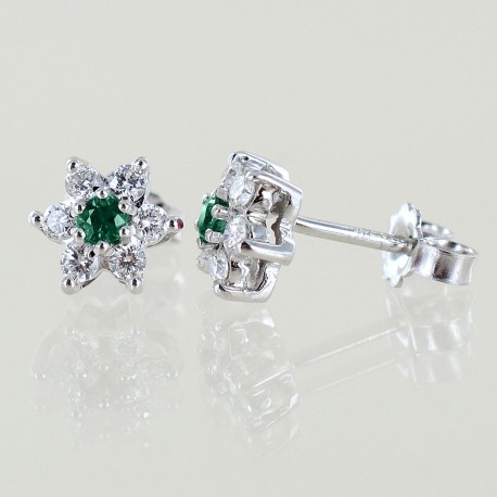 Star earrings in gold and diamonds with emeralds ct. 0.17 00404