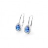 boucles d'oreilles pendantes avec pierre bleue et bord zircon avec crochet en or blanc O2159B