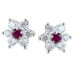 Boucles d'oreilles étoiles en or et diamant avec rubis ct. 0,10 00408