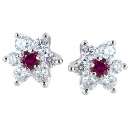 Gold and diamond star earrings with rubies ct. 0.10 00408