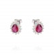 drop earrings with red stone and zircon border in white gold O2167B