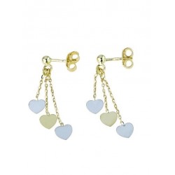 boucles d'oreilles pendantes avec plaque coeurs en or blanc et jaune O2189BG