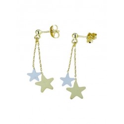 boucles d'oreilles pendantes avec plaque étoiles en or blanc et jaune O2188BG