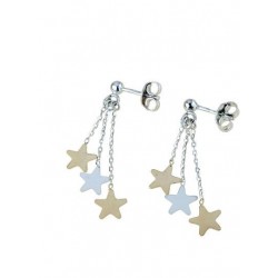 boucles d'oreilles pendantes avec plaque étoile en or blanc et rose O2191BR