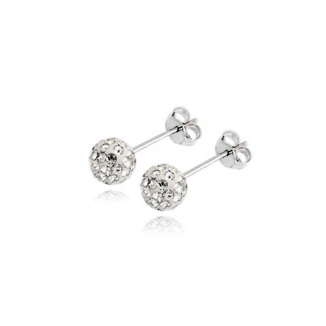 ball earrings with cubic zirconia in white gold O2689B