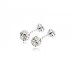 ball earrings with cubic zirconia in white gold O2690B