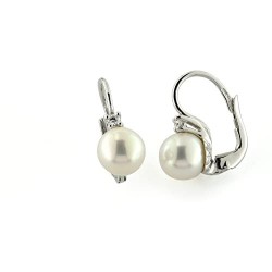 orecchini con perla a monachina e zircone in oro bianco