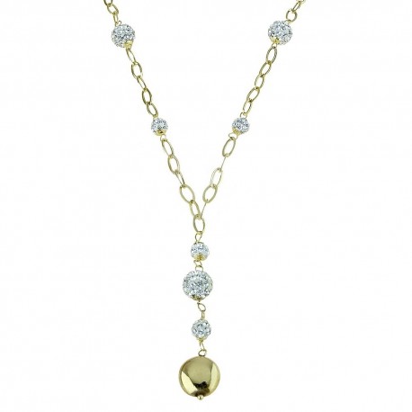 collier avec pendentif rond sphères en résine en or jaune C1790G