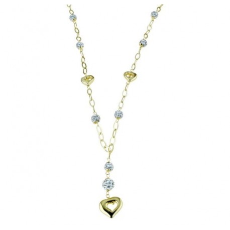 Halskette mit Harzkugeln und durchbohrten Herzen in C1796G Gelbgold