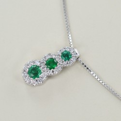 Collier Trilogie d'Emeraudes et contour de Diamants Jeera Gioielli 00425