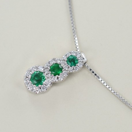 Trilogy necklace of Emeralds and outline of Diamonds Jeera Gioielli 00425